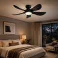 Surtime 8922 standard black LED low profile ceiling fan with light installed in a modern bedroom