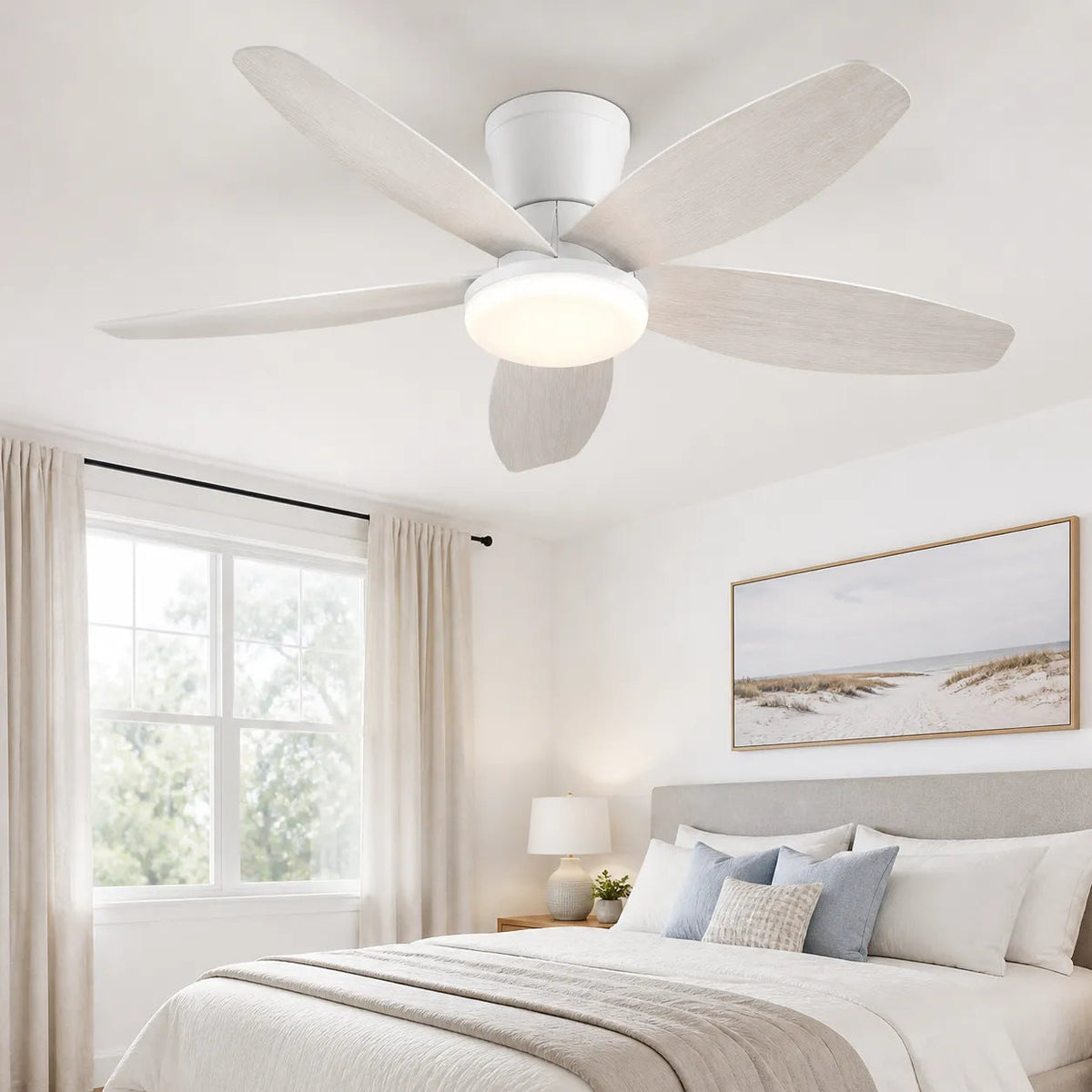 Surtime 6666 low profile ceiling fan with light installed in a modern bedroom