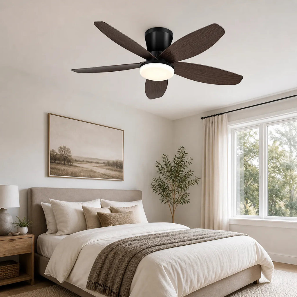 Surtime 6666 low profile ceiling fan with light installed in a modern bedroom