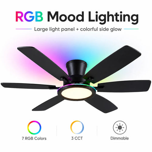 Surtime 8246 55 inch RGB low profile ceiling fan with light in black finish