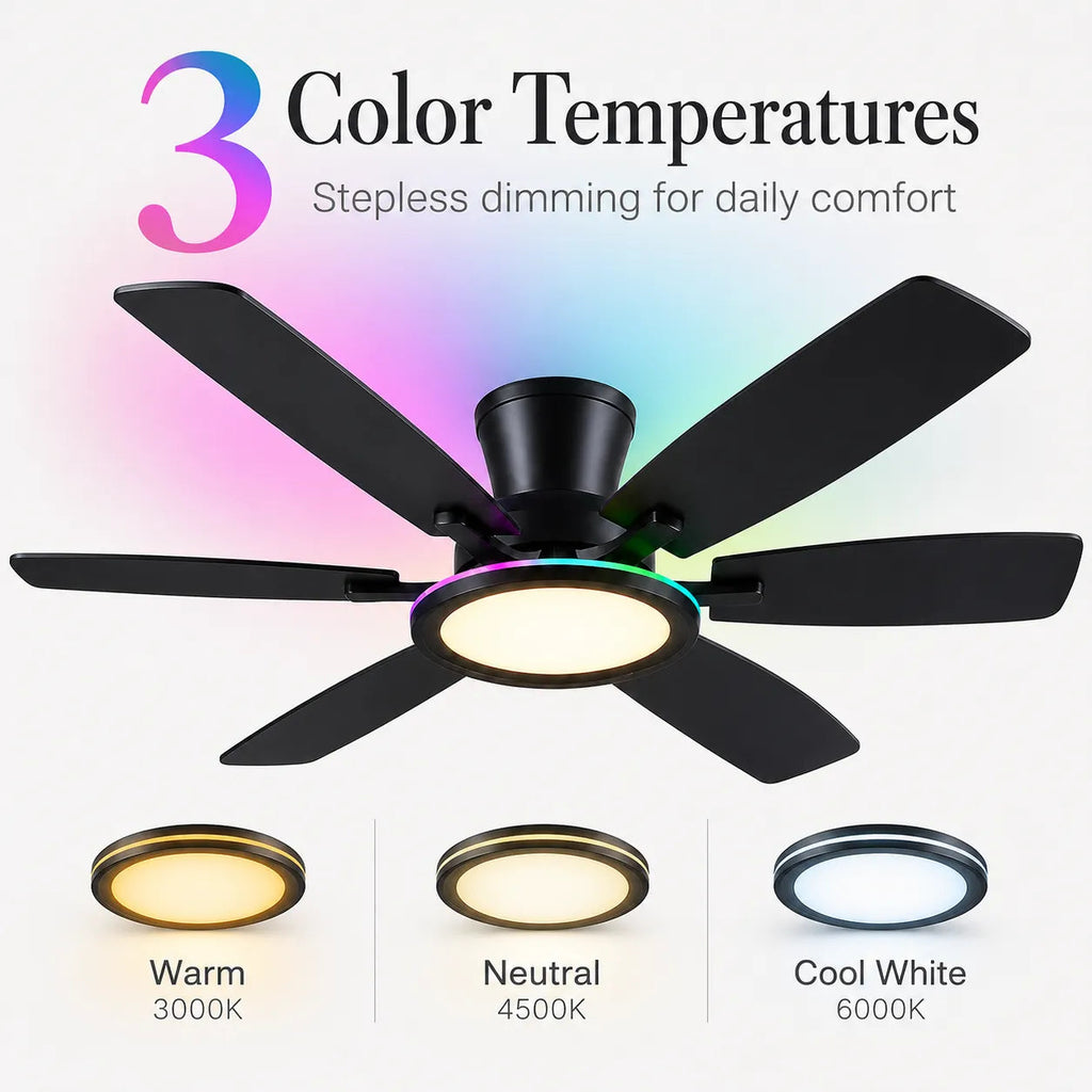 Dimmable LED light with 3 color temperatures on Surtime 8246 RGB ceiling fan